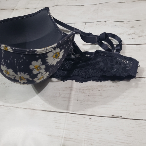 Adore Me Eve Push Up Plunge Bra 38d Romantic Floral Daisies Sheer Mesh Blue - Picture 7 of 10